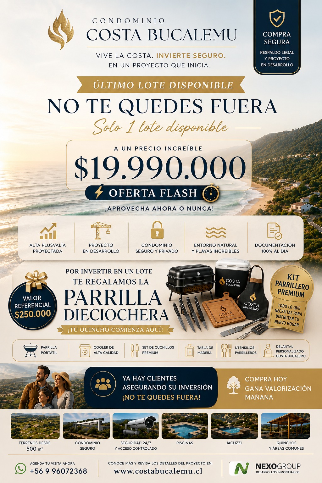 Último lote disponible — oferta flash $19.990.000, regalo Parrilla Dieciochera